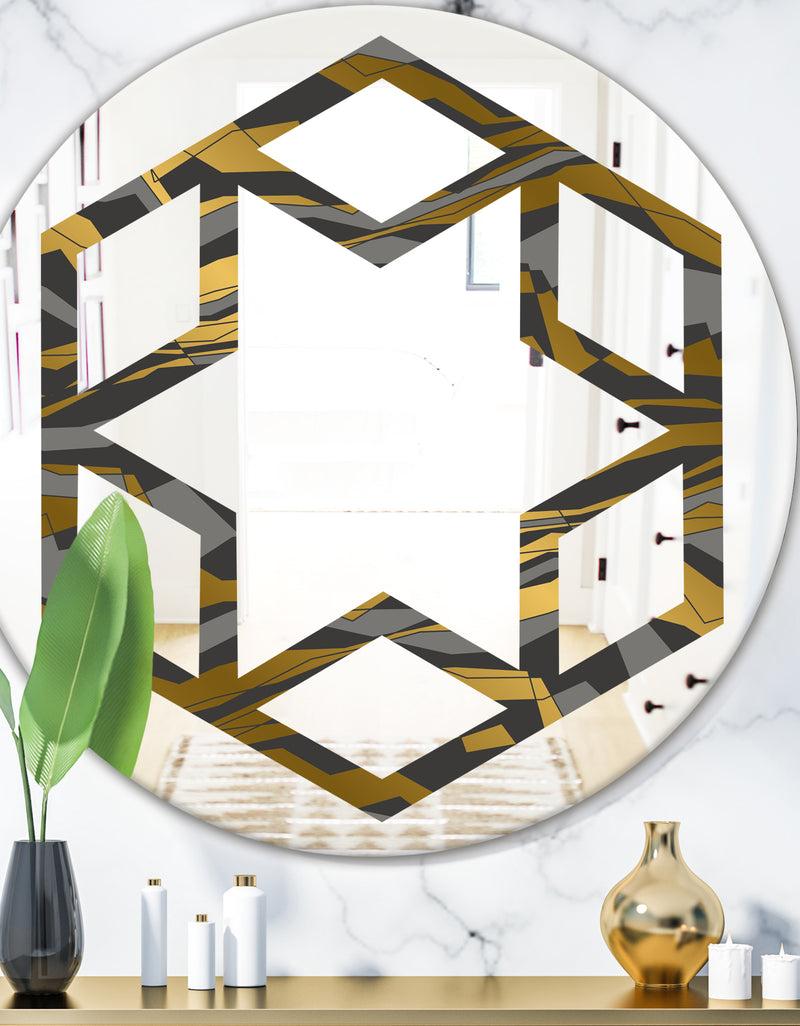DesignQ Angled lines and waves pattern - Modern Round or Oval Wall Mirror - Hexagon Star