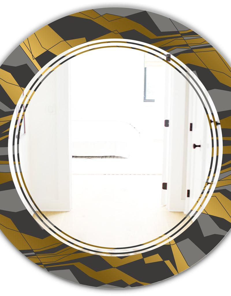DesignQ Angled Lines And Waves Pattern - Modern Round Or Oval Wall Mirror - Triple C