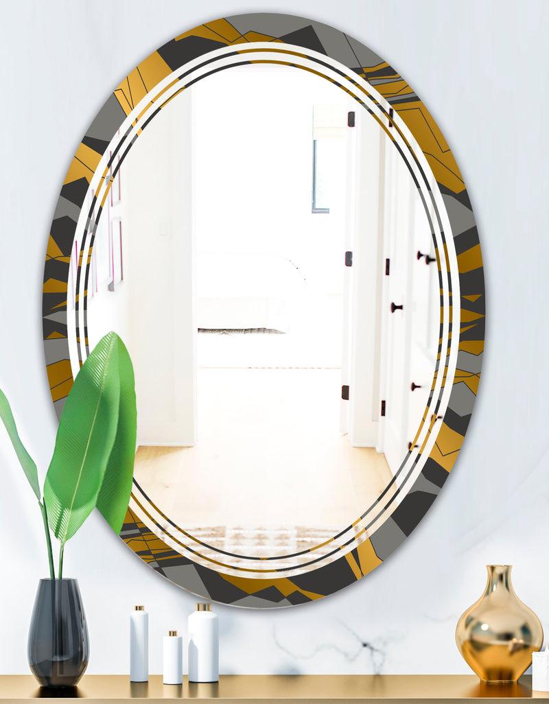 DesignQ Angled Lines And Waves Pattern - Modern Round Or Oval Wall Mirror - Triple C