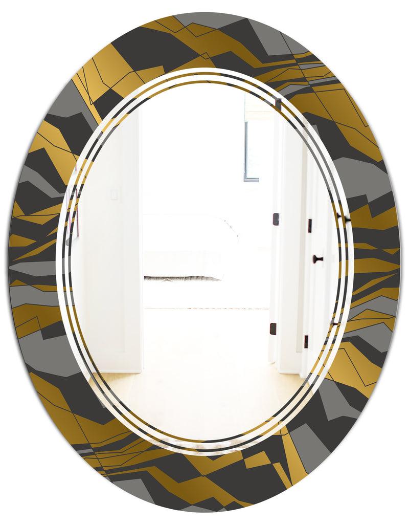 DesignQ Angled Lines And Waves Pattern - Modern Round Or Oval Wall Mirror - Triple C