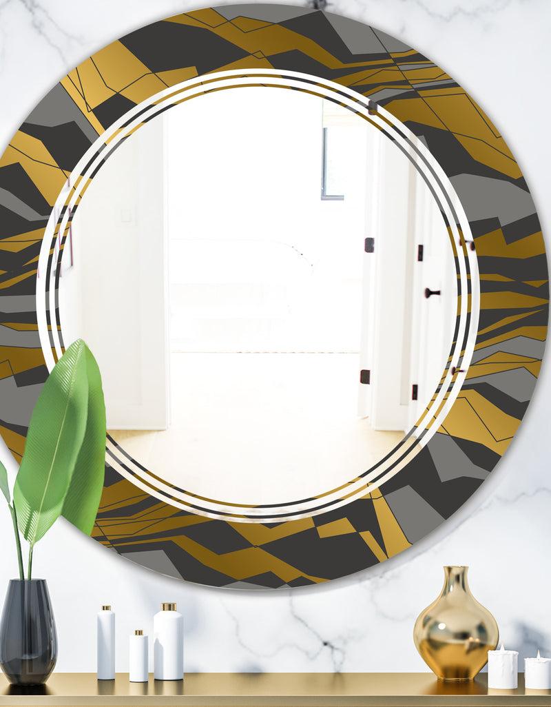 DesignQ Angled lines and waves pattern - Modern Round or Oval Wall Mirror - Triple C