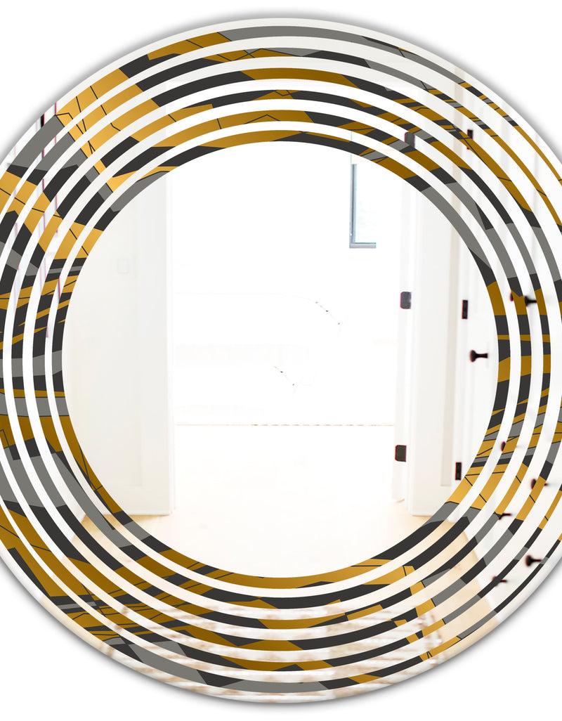DesignQ Angled Lines And Waves Pattern - Modern Round Or Oval Wall Mirror - Wave