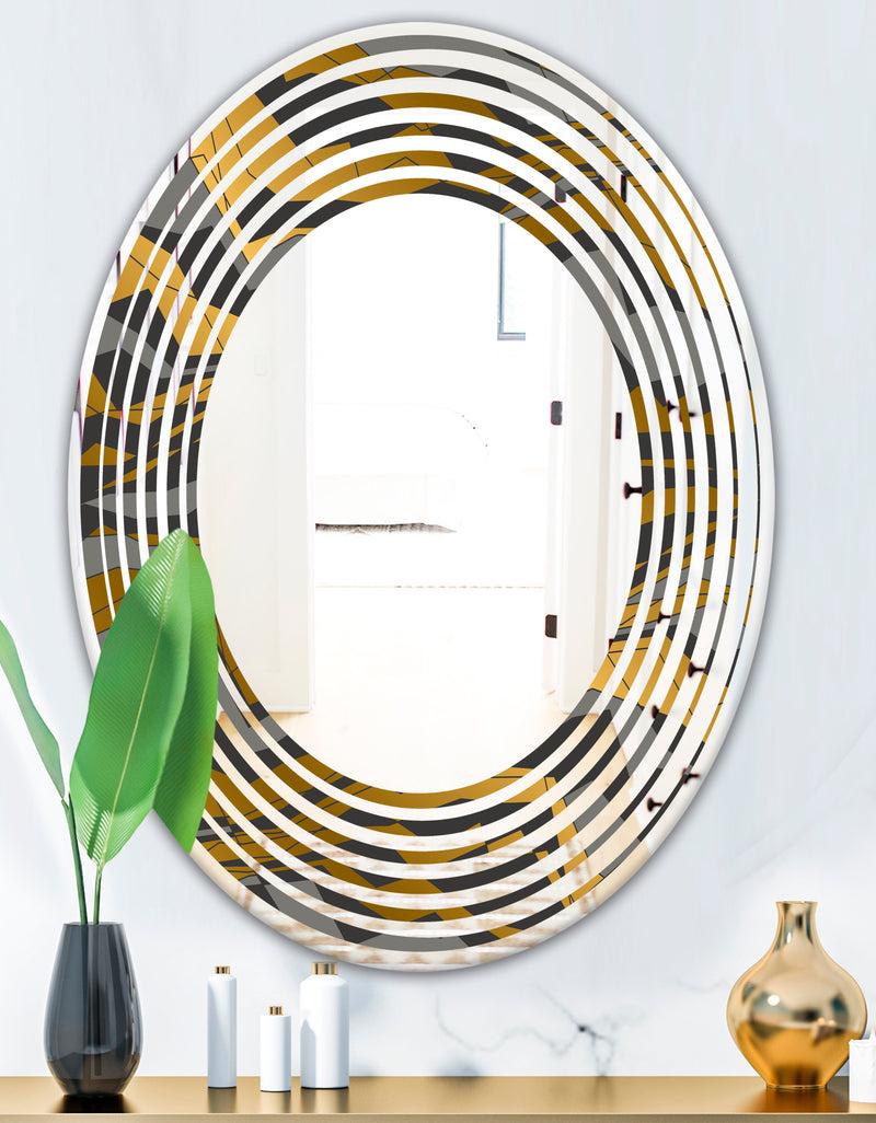 DesignQ Angled Lines And Waves Pattern - Modern Round Or Oval Wall Mirror - Wave