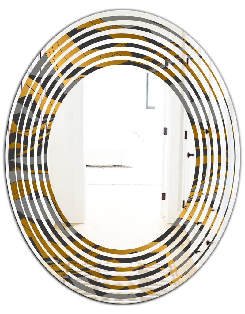 DesignQ Angled Lines And Waves Pattern - Modern Round Or Oval Wall Mirror - Wave