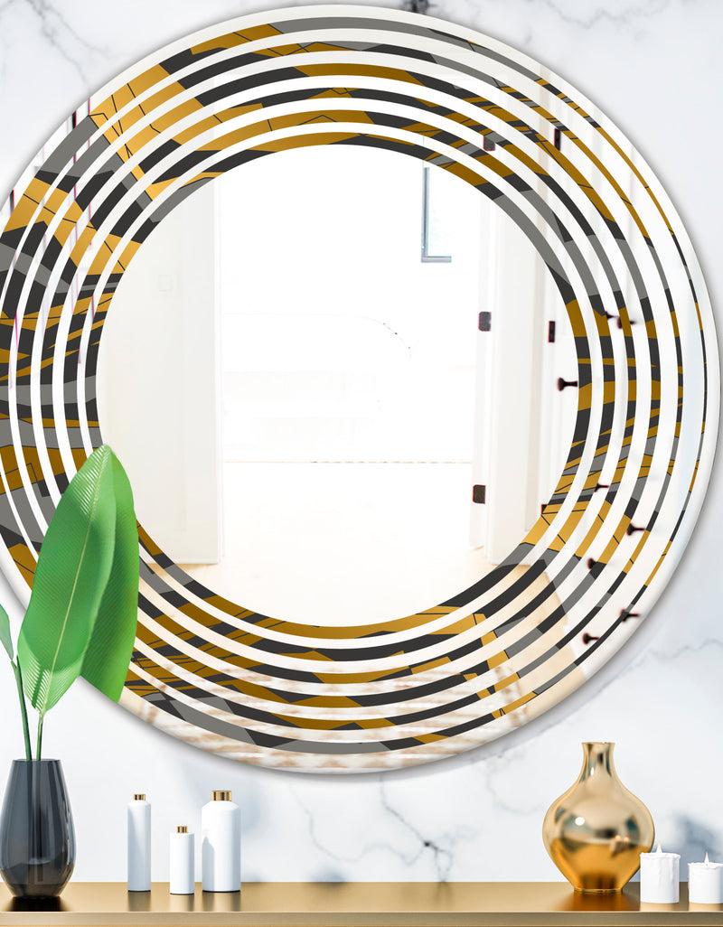 DesignQ Angled lines and waves pattern - Modern Round or Oval Wall Mirror - Wave