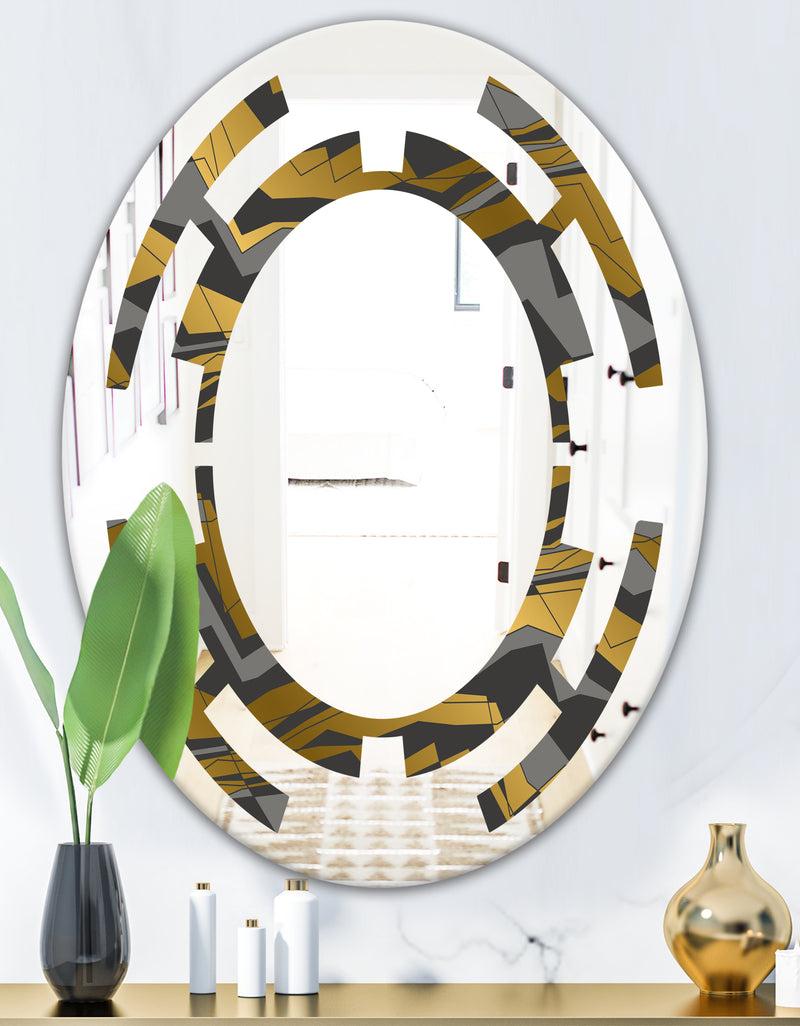 DesignQ Angled Lines And Waves Pattern - Modern Round Or Oval Wall Mirror - Space