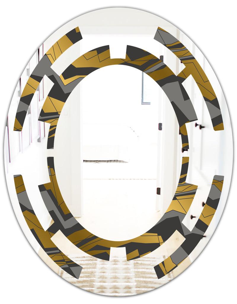 DesignQ Angled Lines And Waves Pattern - Modern Round Or Oval Wall Mirror - Space