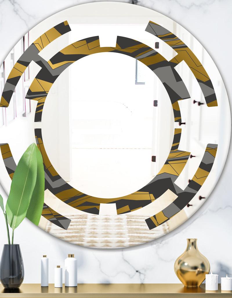 DesignQ Angled lines and waves pattern - Modern Round or Oval Wall Mirror - Space