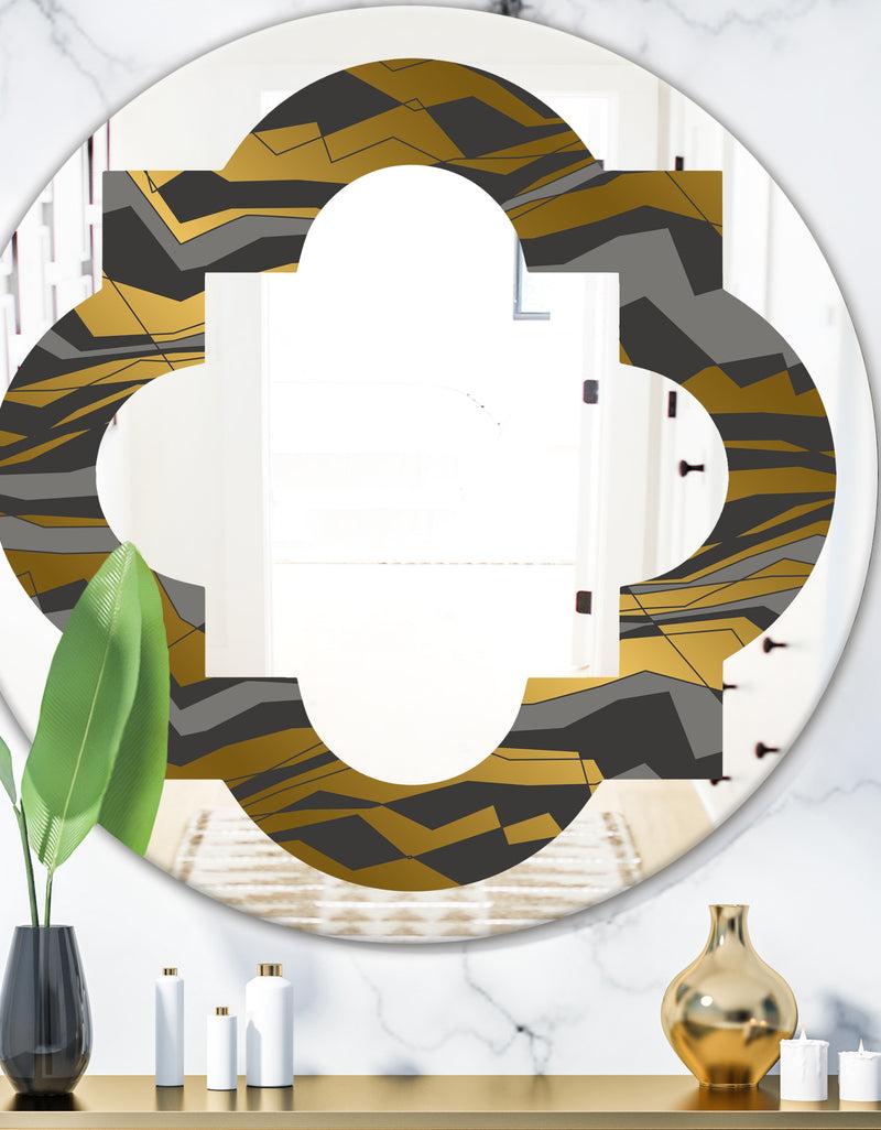 DesignQ Angled lines and waves pattern - Modern Round or Oval Wall Mirror - Quatrefoil