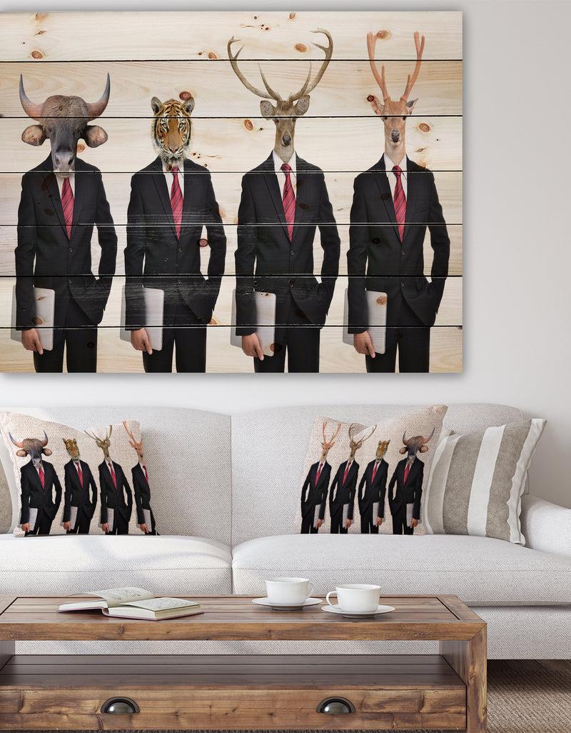 DesignQ Animals in Americana Suit - Animals photography Print on Natural Pine Wood