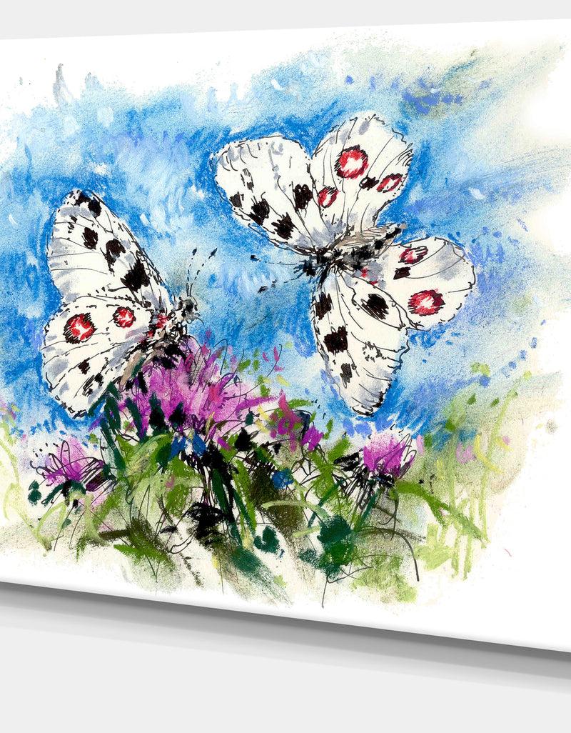DesignQ Apollo Butterflies Illustration On Blue - Floral Canvas Artwork