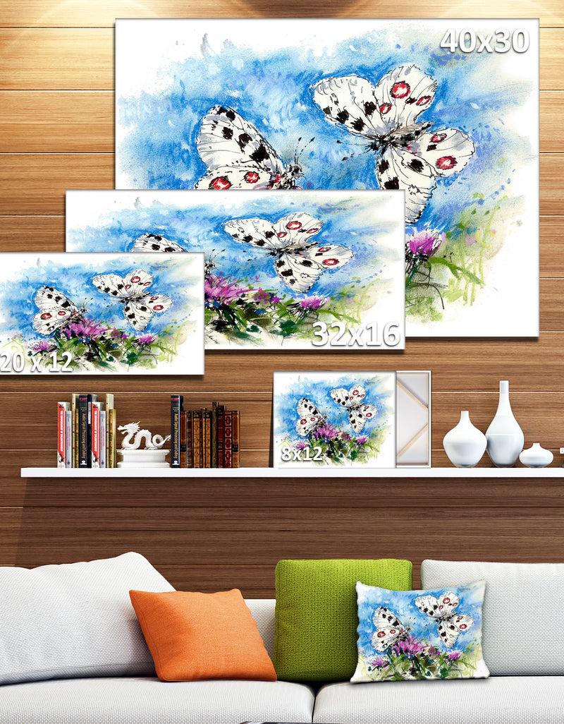 DesignQ Apollo Butterflies Illustration On Blue - Floral Canvas Artwork