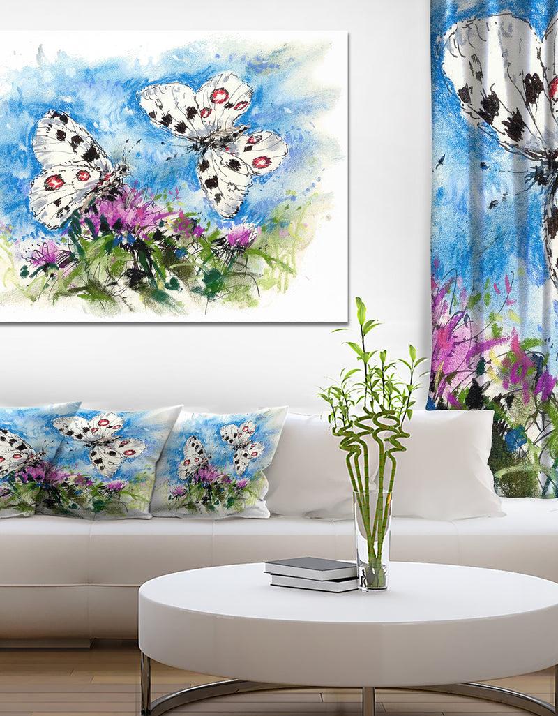 DesignQ Apollo Butterflies Illustration on Blue - Floral Canvas Artwork