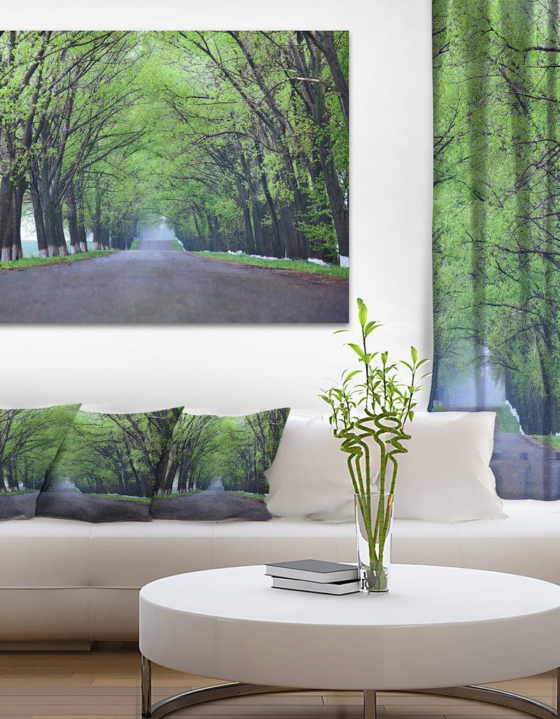 DesignQ Arched Trees Over Country Road - Landscape Photo Canvas Print