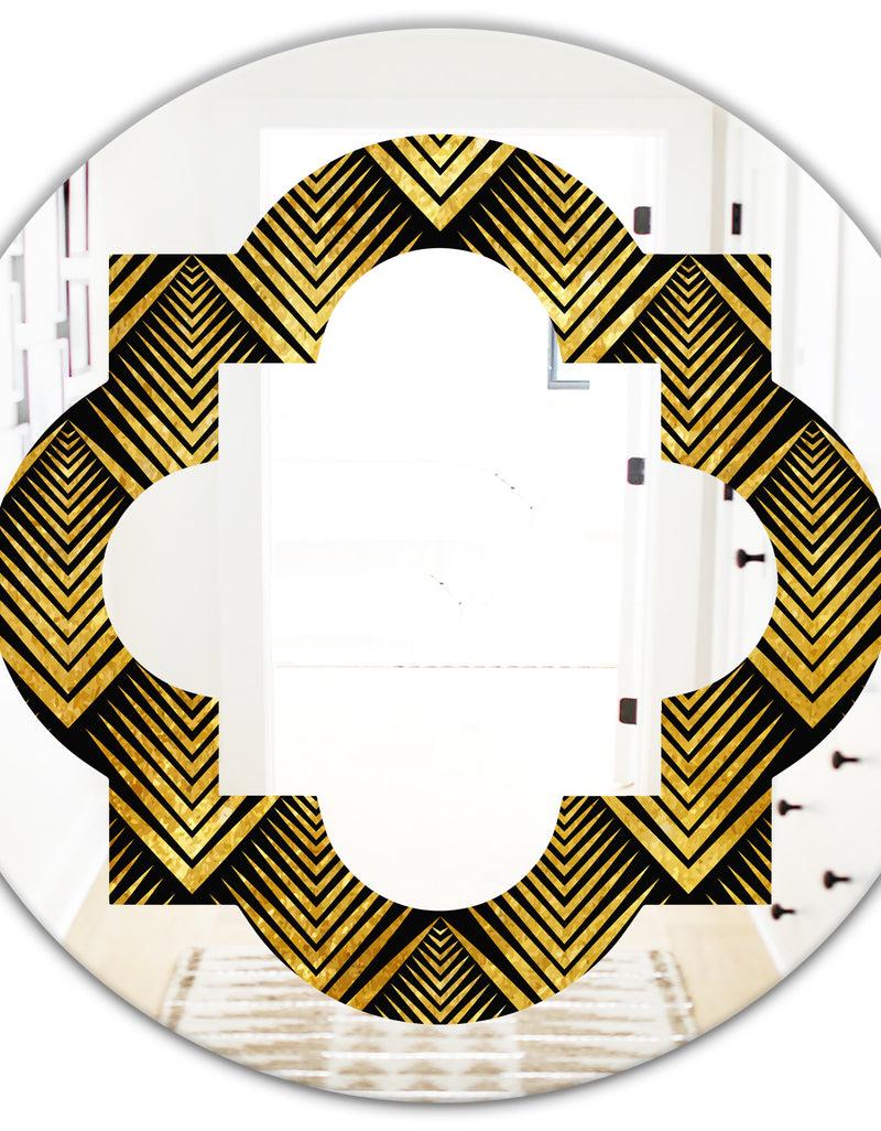 DesignQ Art Deco Seal Pattern - Modern Round Or Oval Wall Mirror - Quatrefoil