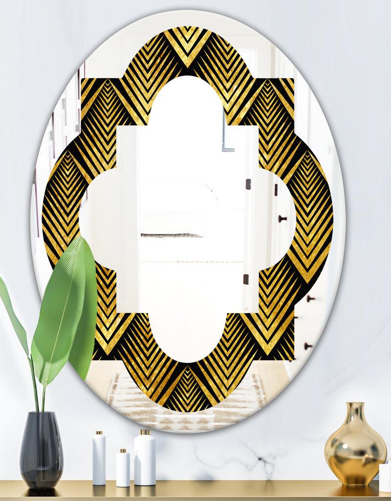 DesignQ Art Deco Seal Pattern - Modern Round Or Oval Wall Mirror - Quatrefoil