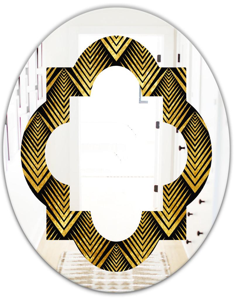 DesignQ Art Deco Seal Pattern - Modern Round Or Oval Wall Mirror - Quatrefoil