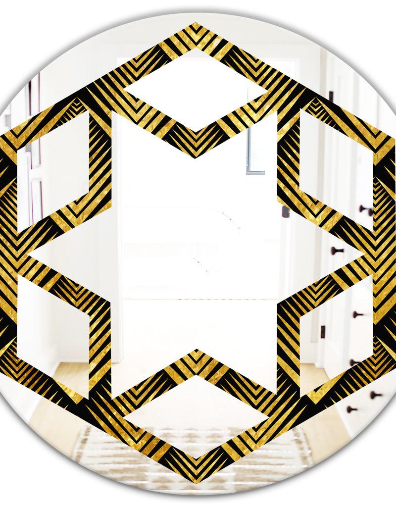 DesignQ Art Deco Seal Pattern - Modern Round Or Oval Wall Mirror - Hexagon Star