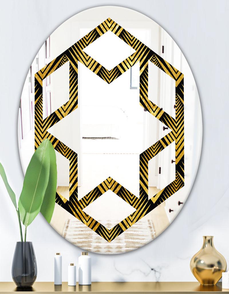 DesignQ Art Deco Seal Pattern - Modern Round Or Oval Wall Mirror - Hexagon Star