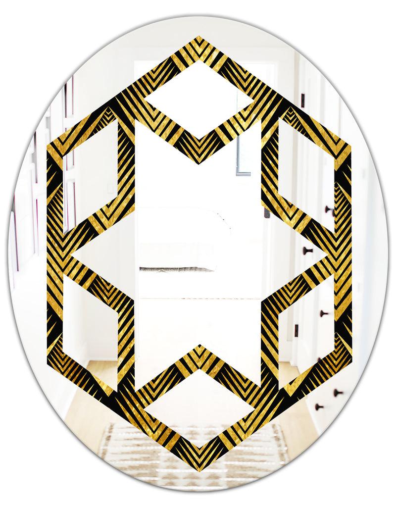 DesignQ Art Deco Seal Pattern - Modern Round Or Oval Wall Mirror - Hexagon Star