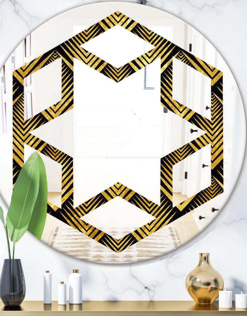 DesignQ Art Deco Seal pattern - Modern Round or Oval Wall Mirror - Hexagon Star