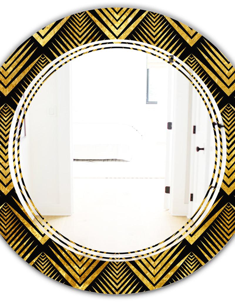 DesignQ Art Deco Seal Pattern - Modern Round Or Oval Wall Mirror - Triple C