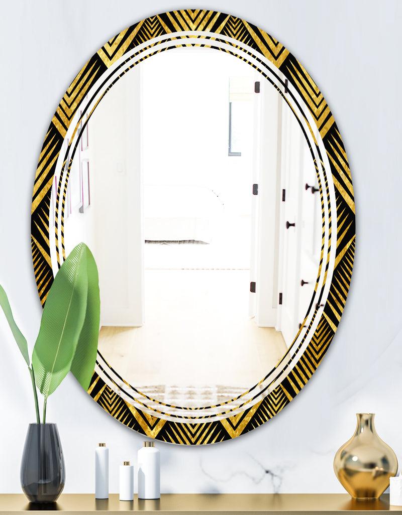 DesignQ Art Deco Seal Pattern - Modern Round Or Oval Wall Mirror - Triple C