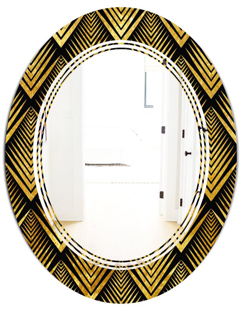 DesignQ Art Deco Seal Pattern - Modern Round Or Oval Wall Mirror - Triple C