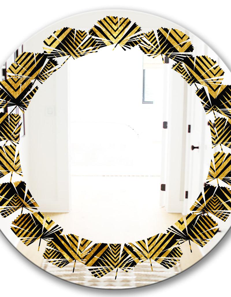 DesignQ Art Deco Seal Pattern - Modern Round Or Oval Wall Mirror - Leaves