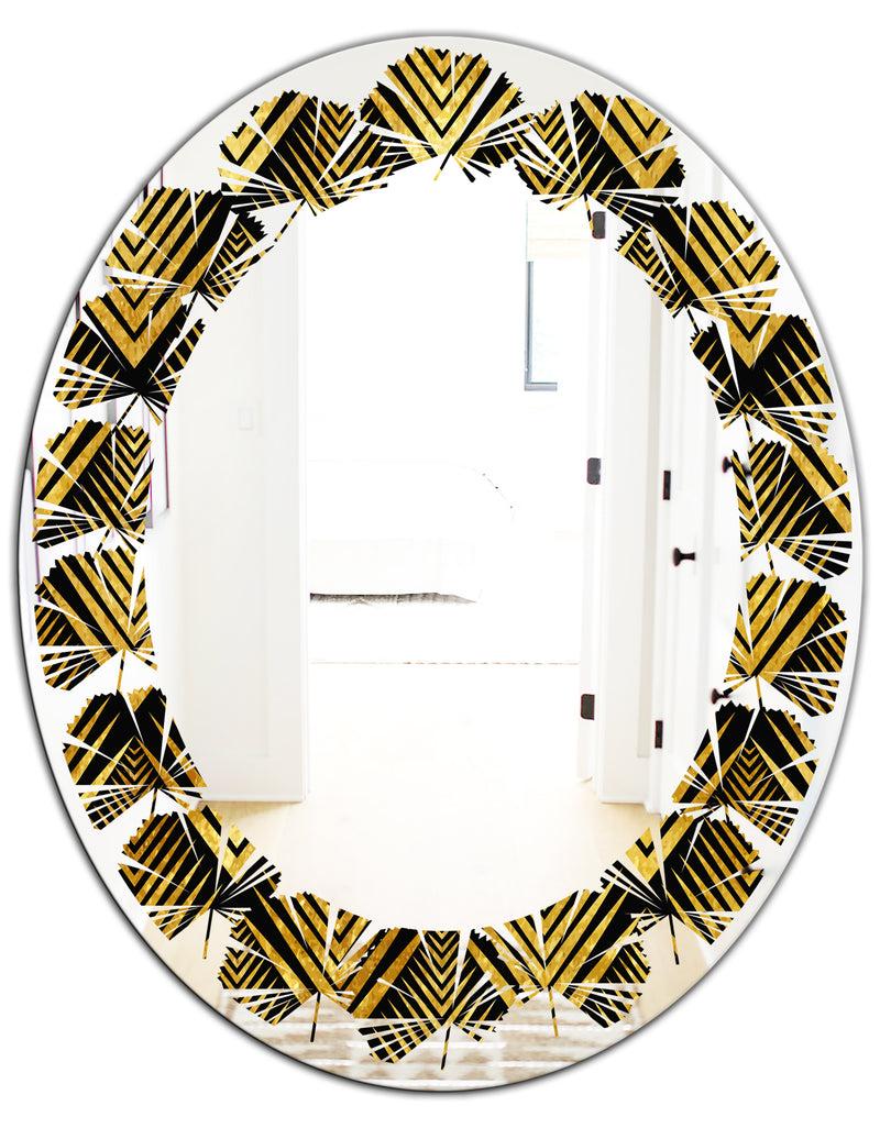 DesignQ Art Deco Seal Pattern - Modern Round Or Oval Wall Mirror - Leaves