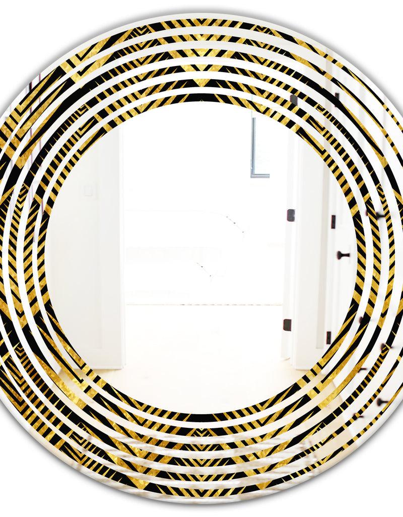 DesignQ Art Deco Seal Pattern - Modern Round Or Oval Wall Mirror - Wave
