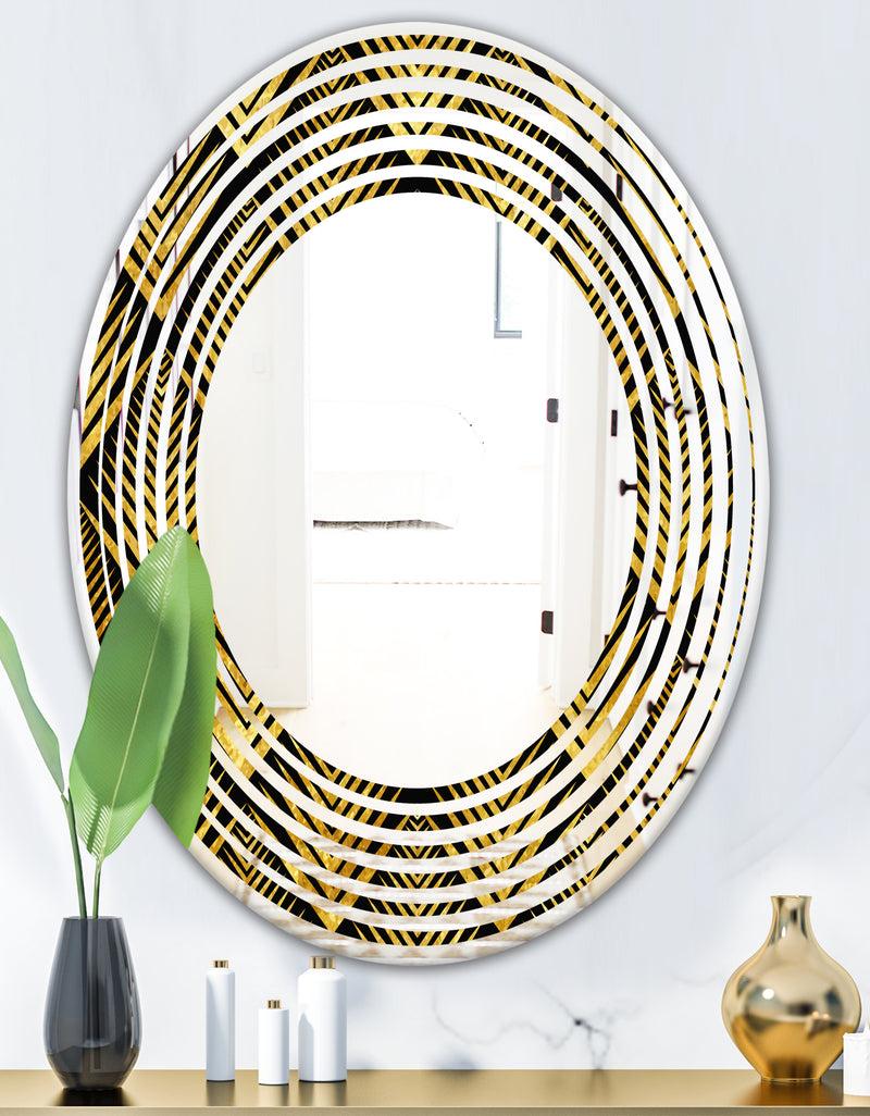 DesignQ Art Deco Seal Pattern - Modern Round Or Oval Wall Mirror - Wave