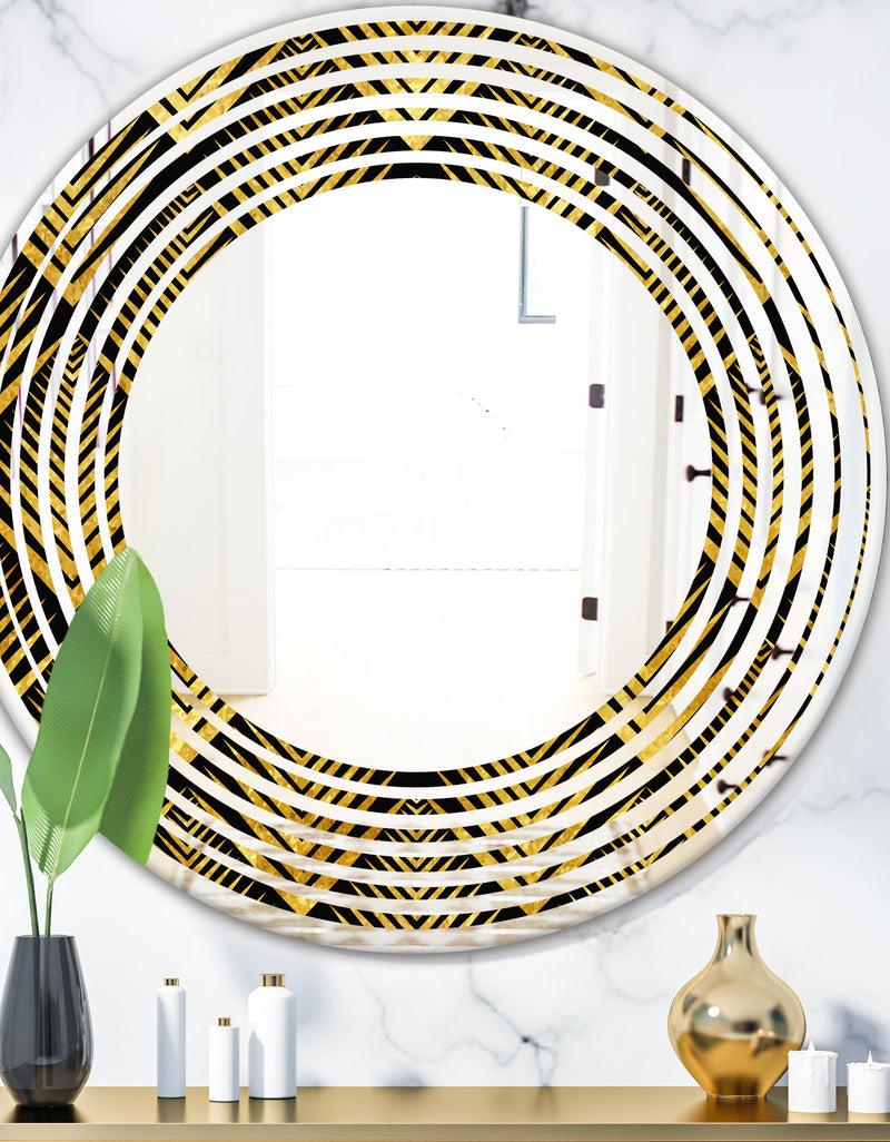 DesignQ Art Deco Seal pattern - Modern Round or Oval Wall Mirror - Wave