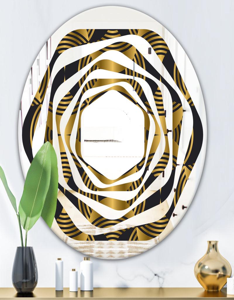 DesignQ Art Deco Style Modern Pattern - Modern Round Or Oval Wall Mirror - Whirl