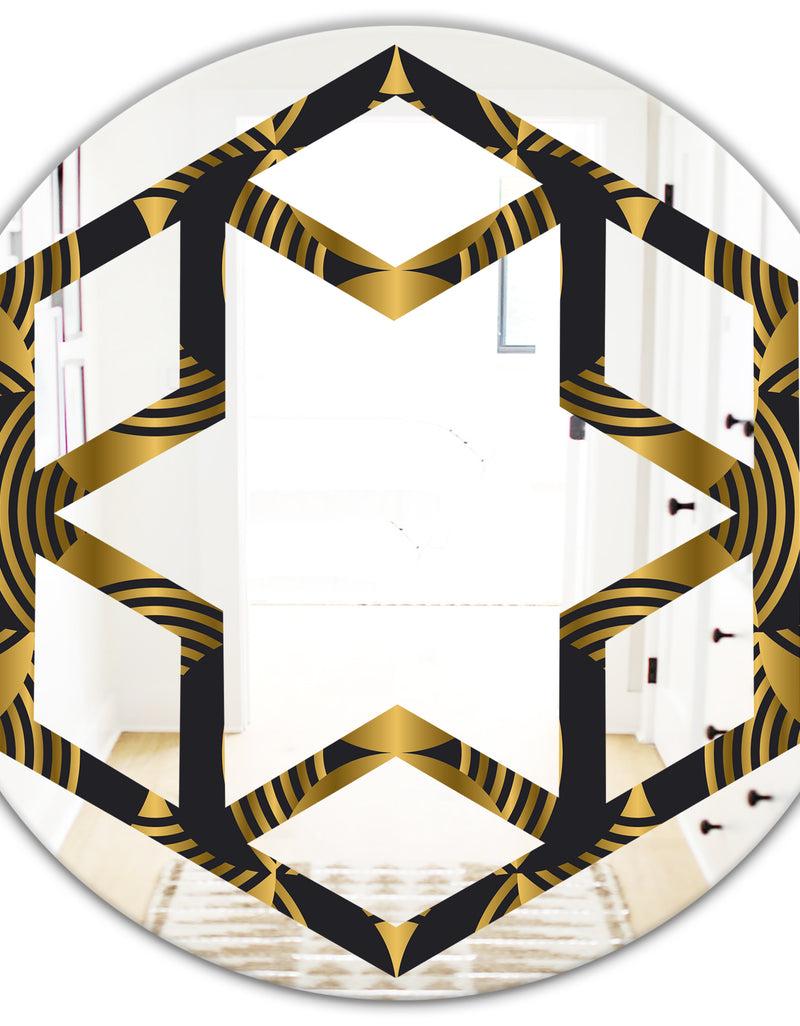 DesignQ Art Deco Style Modern Pattern - Modern Round Or Oval Wall Mirror - Hexagon Star