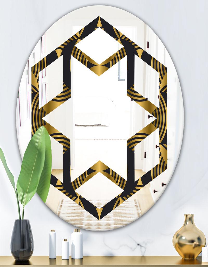 DesignQ Art Deco Style Modern Pattern - Modern Round Or Oval Wall Mirror - Hexagon Star