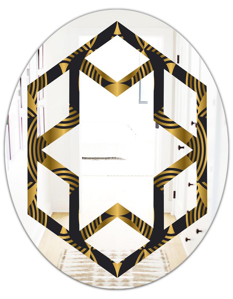 DesignQ Art Deco Style Modern Pattern - Modern Round Or Oval Wall Mirror - Hexagon Star