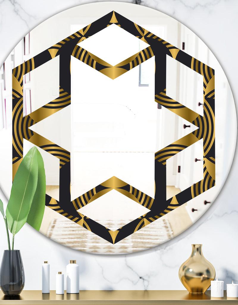 DesignQ Art Deco style modern pattern - Modern Round or Oval Wall Mirror - Hexagon Star