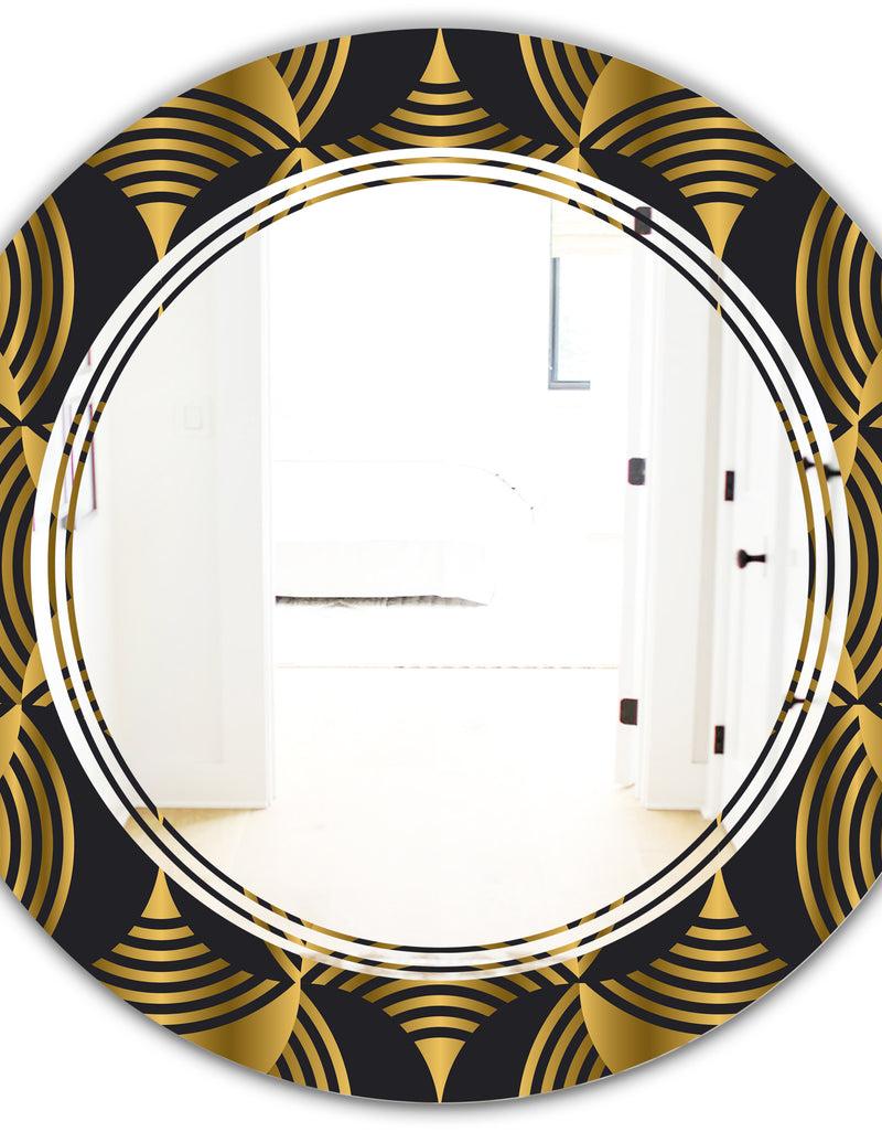 DesignQ Art Deco Style Modern Pattern - Modern Round Or Oval Wall Mirror - Triple C