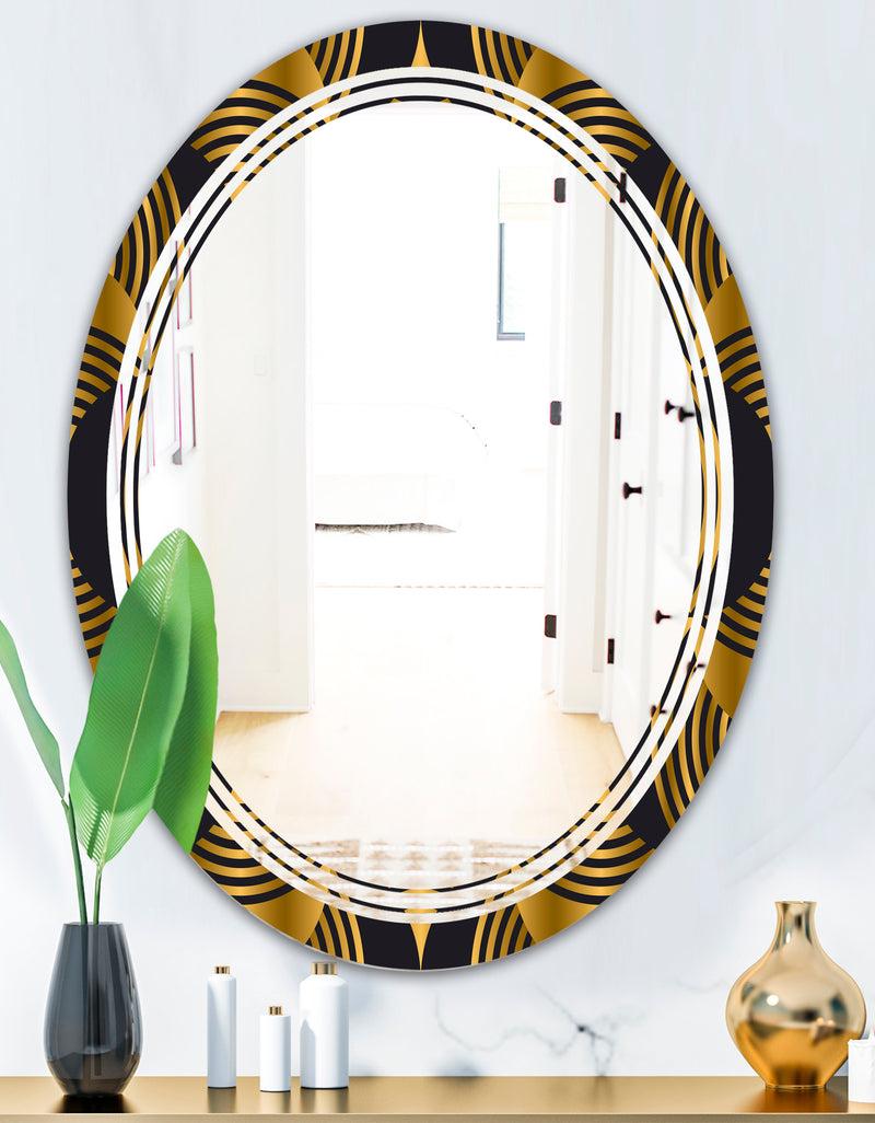 DesignQ Art Deco Style Modern Pattern - Modern Round Or Oval Wall Mirror - Triple C