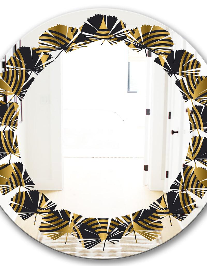 DesignQ Art Deco Style Modern Pattern - Modern Round Or Oval Wall Mirror - Leaves