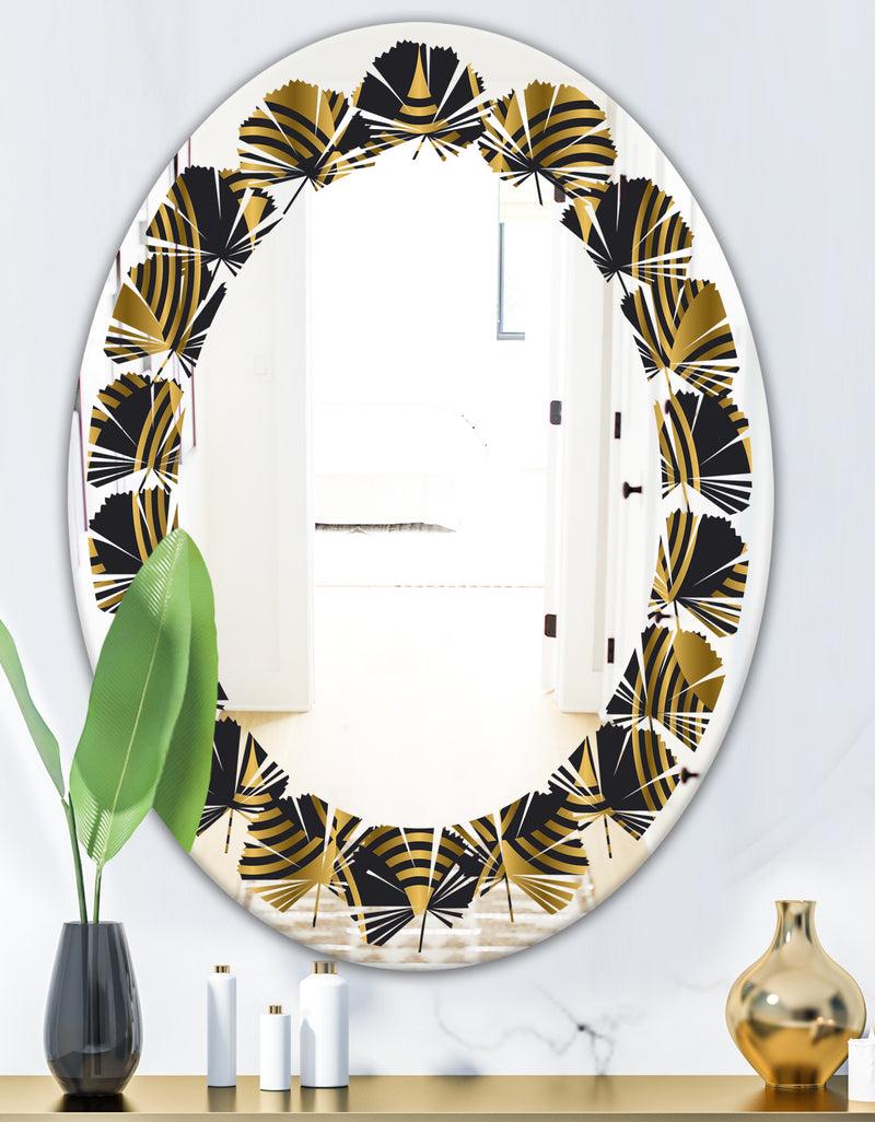 DesignQ Art Deco Style Modern Pattern - Modern Round Or Oval Wall Mirror - Leaves