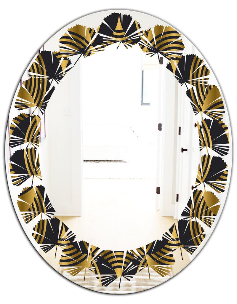 DesignQ Art Deco Style Modern Pattern - Modern Round Or Oval Wall Mirror - Leaves
