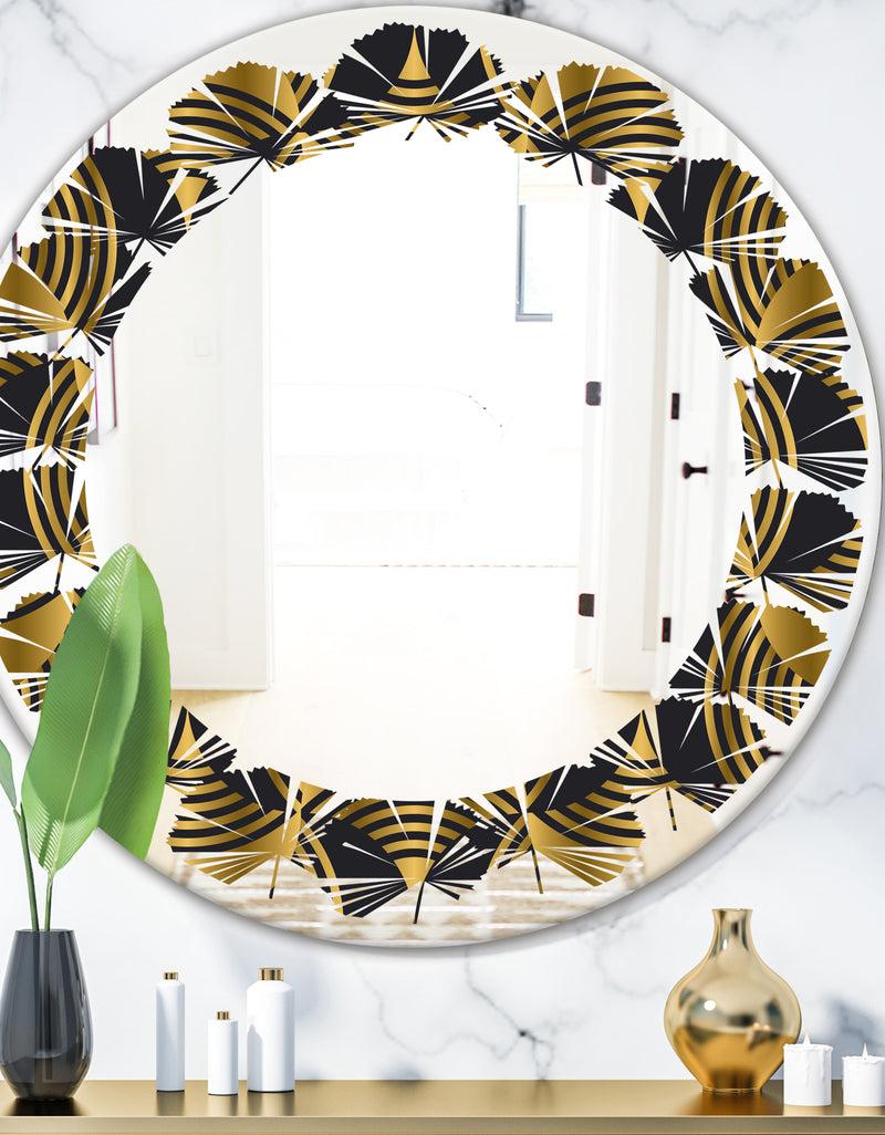 DesignQ Art Deco style modern pattern - Modern Round or Oval Wall Mirror - Leaves