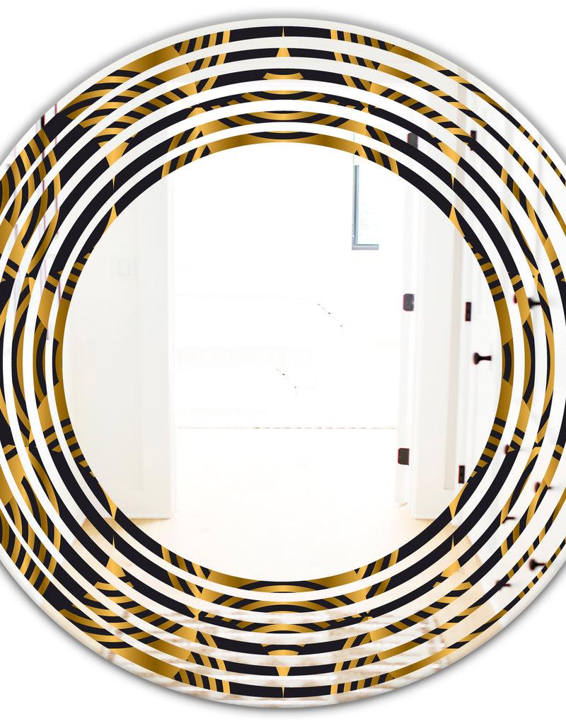 DesignQ Art Deco Style Modern Pattern - Modern Round Or Oval Wall Mirror - Wave