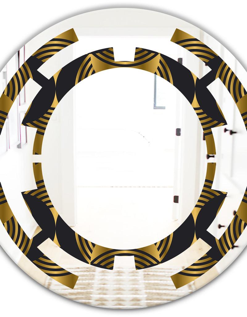 DesignQ Art Deco Style Modern Pattern - Modern Round Or Oval Wall Mirror - Space