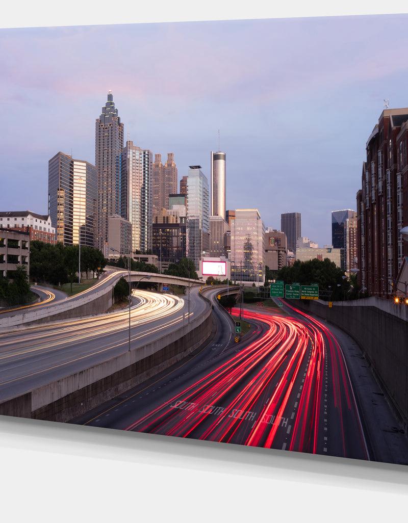 DesignQ Atlanta Georgia Rush Hour Traffic At Dusk - Cityscape Canvas Print