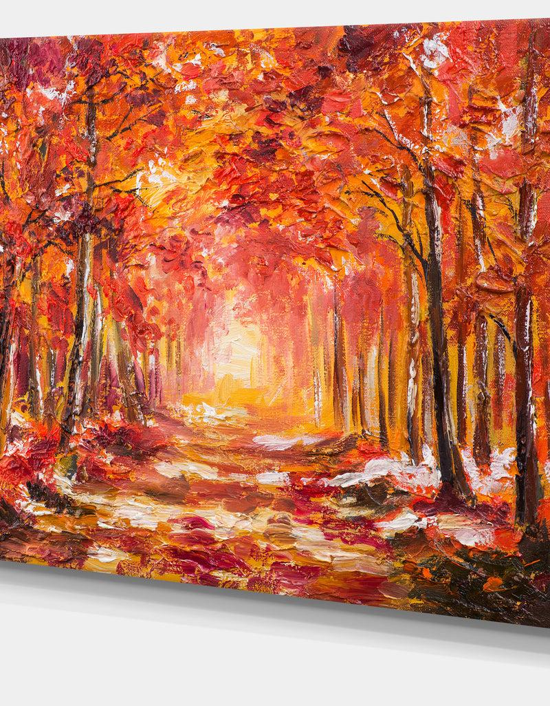 DesignQ Autumn Forest In Red Shade - Landscape Canvas Art Print
