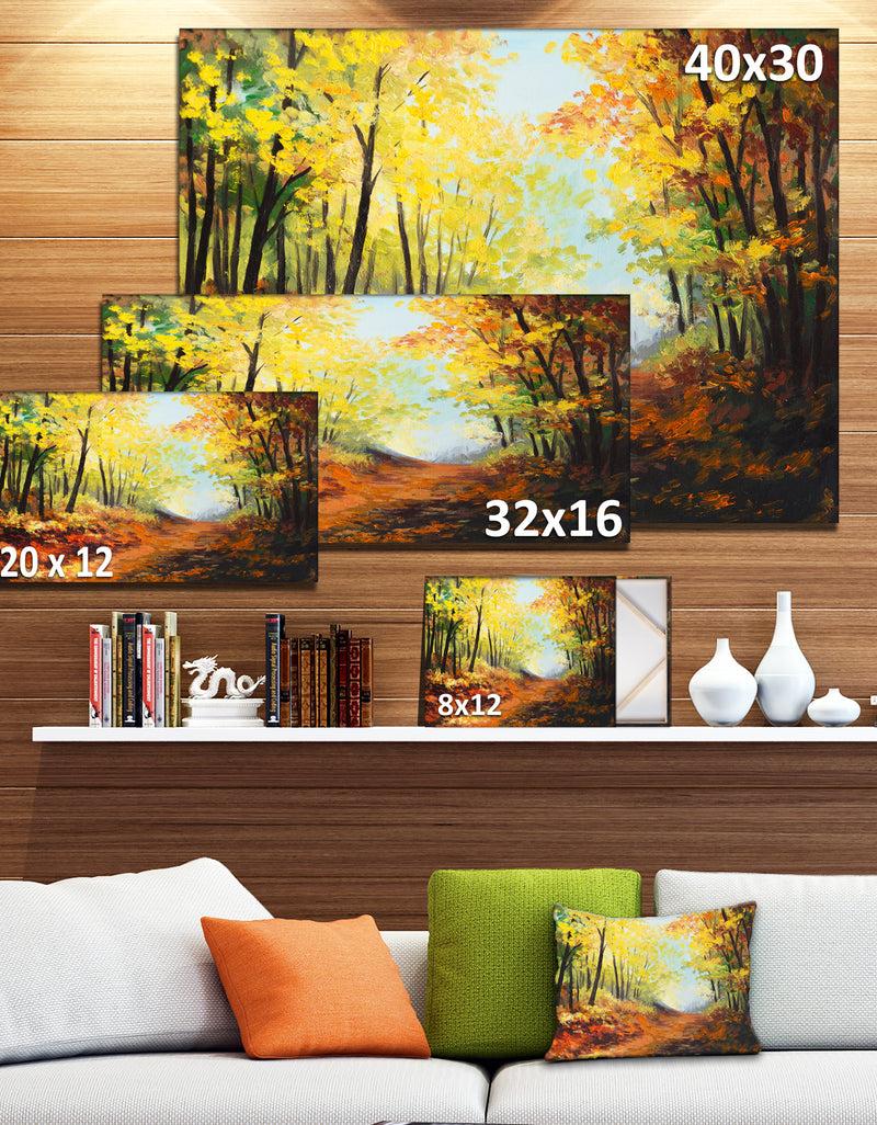 DesignQ Autumn Forest Pathway - Landscape Canvas Wall Art Print