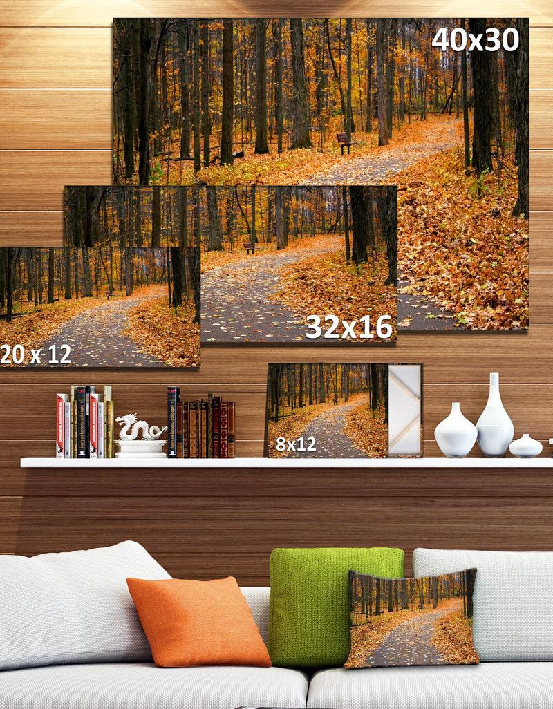 DesignQ Autumn Walk Way With Fallen Leaves - Modern Forest Canvas Art